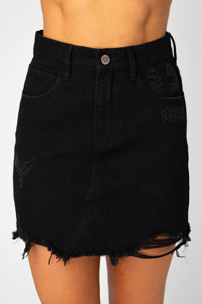 Sharon • Distressed Mini Skirt • Black
