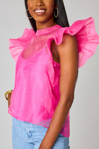 Kaycee Organza Ruffle Sleeve Top • Hot Pink