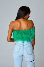 Fancy Strapless Feather Crop Top • Green