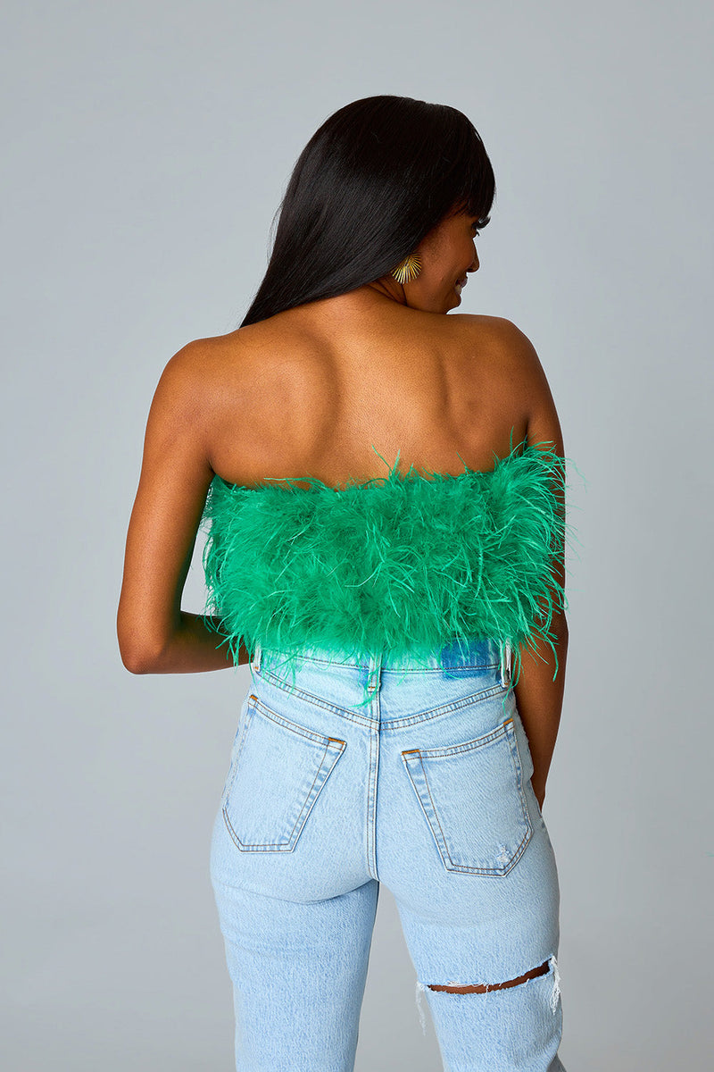 Fancy Strapless Feather Crop Top- Lavender - Leona