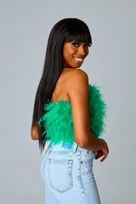 Fancy Strapless Feather Crop Top • Green