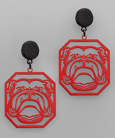 Octagon Filigree Bulldog Earrings • Black + Red