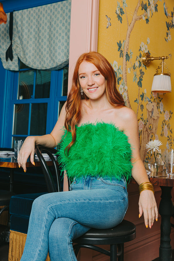 Fancy Strapless Feather Crop Top • Green