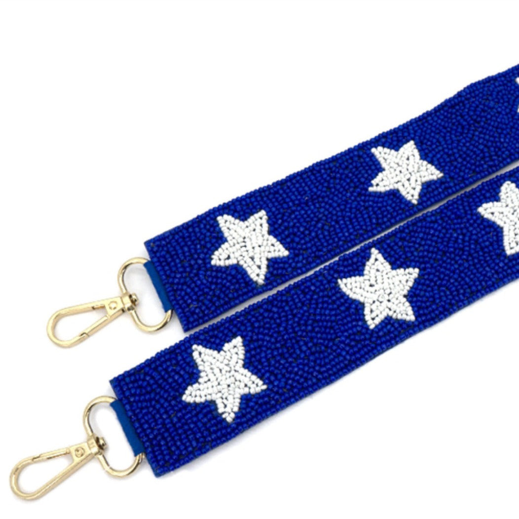 Beaded Star Purse Strap • Blue  + White