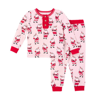 Girl's Vintage Santa Pajama Set • Pink