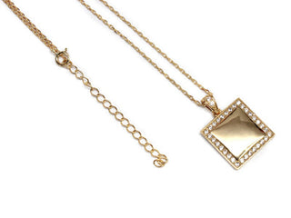 Sterling Silver Engravable Square Diamond Necklace