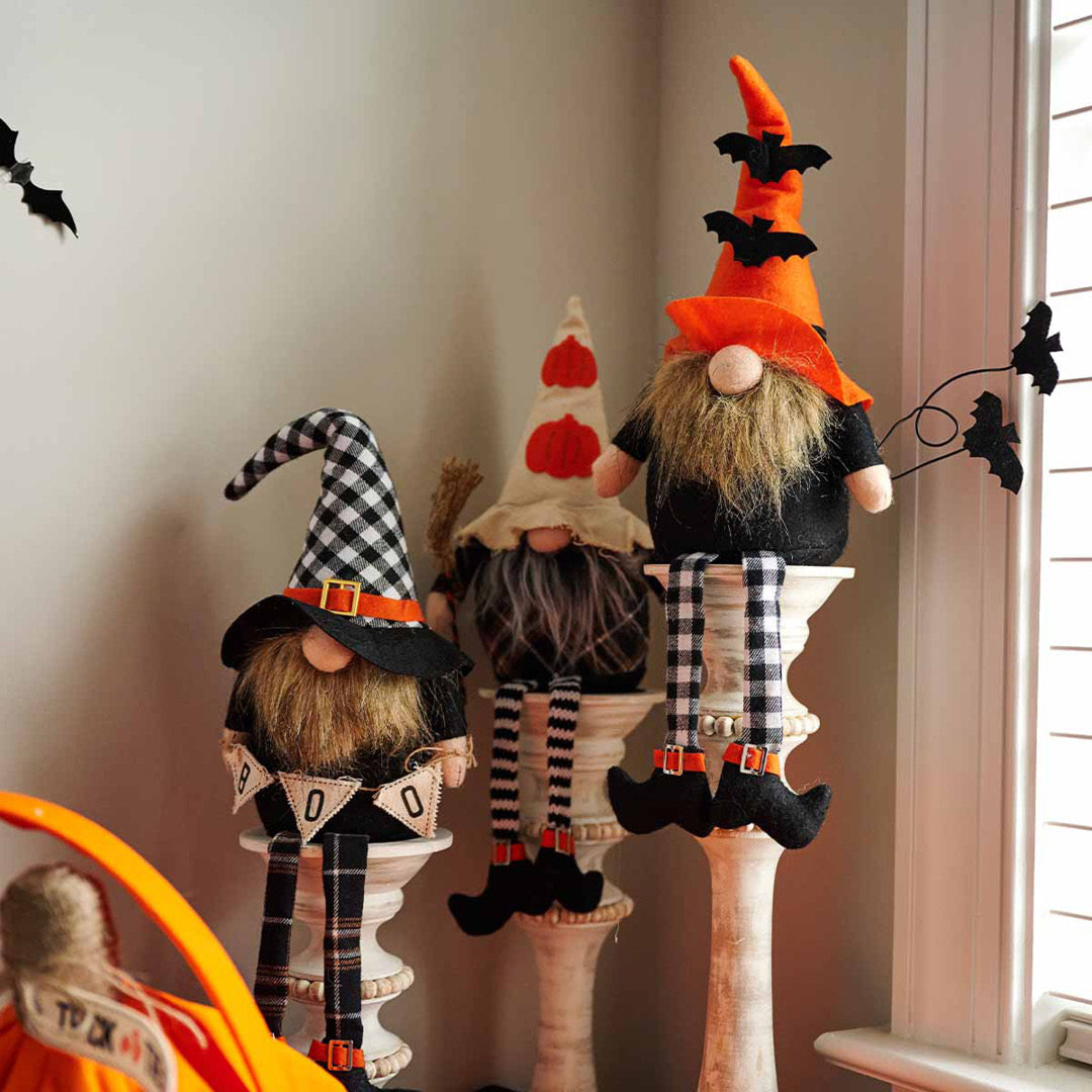 Halloween Dangle Leg Gnome • Check Hat