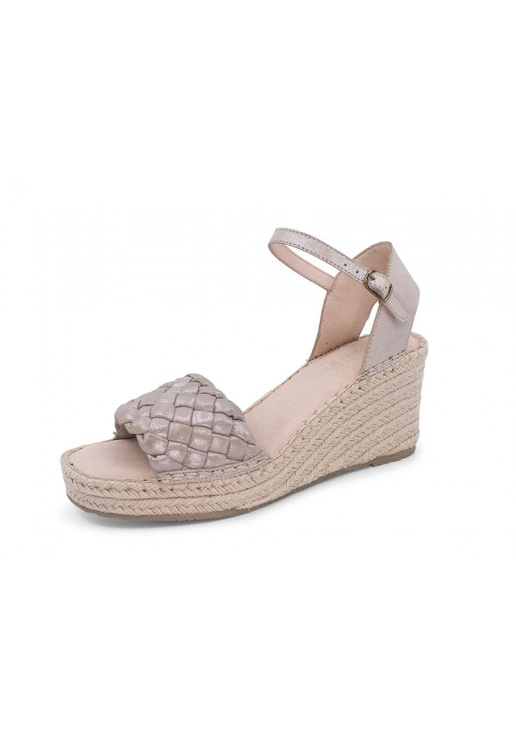 Irina Shimmer Suede Sandal Wedge • Champagne