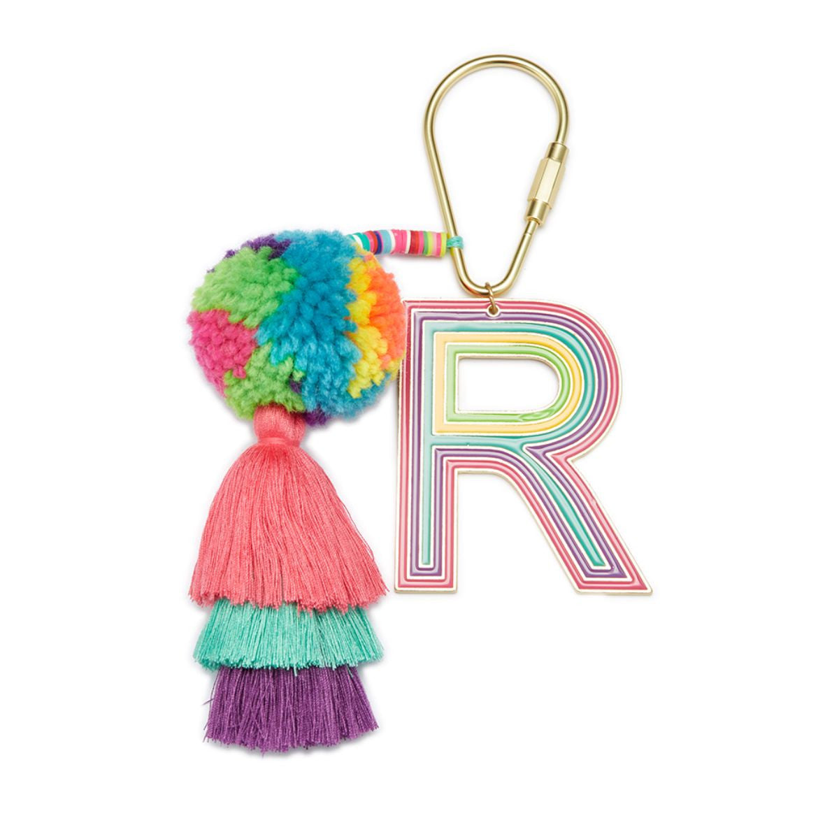 Initial keychain with tassel, Personalized Rainbow letter keychain -  personalized gift, bridesmaid gifts, clear monogram keychain