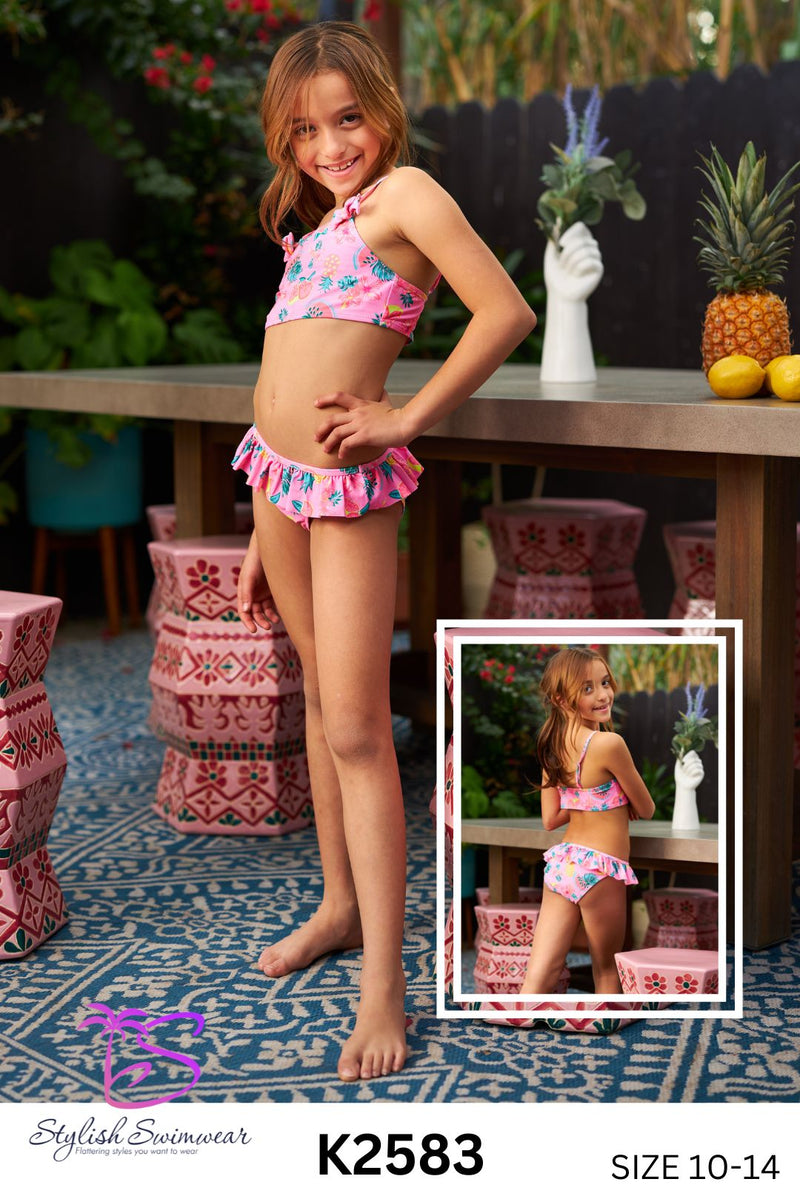 Kid's Fruit Print Swimsuit • Pink
