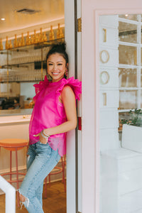 Kaycee Organza Ruffle Sleeve Top • Hot Pink