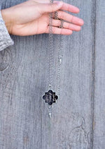 Engraved Fashion Quatrefoil Tassel Necklace
