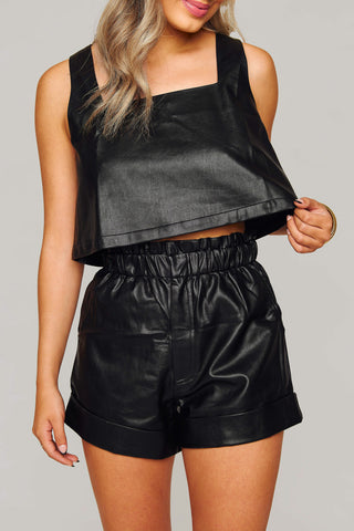 Manning Vegan Leather Cropped Tank • Black