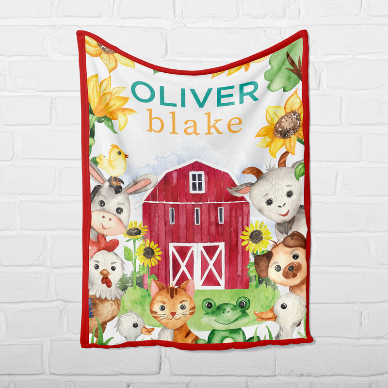Custom Children's Name Blanket • Farm Animals Watercolor