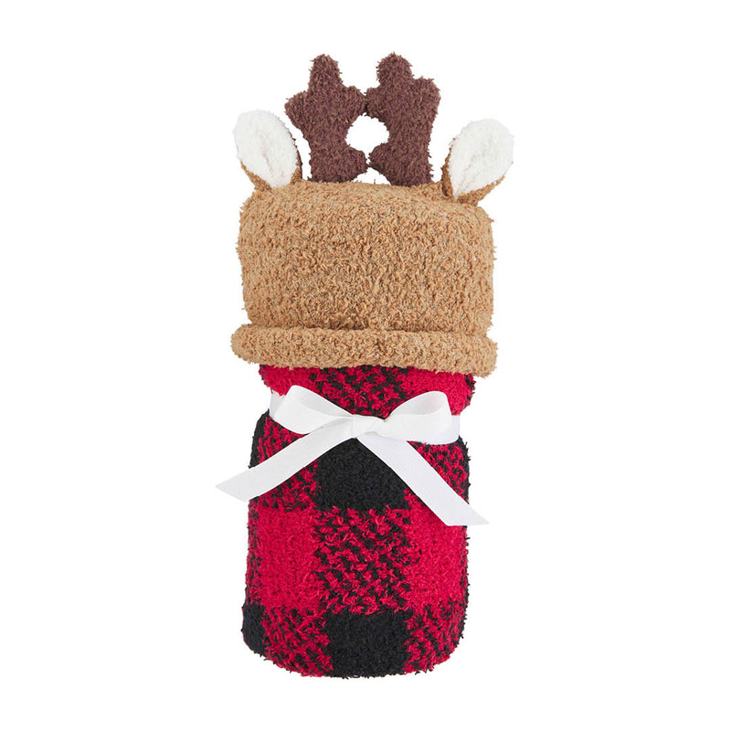 Reindeer Hat & Check Blanket Set