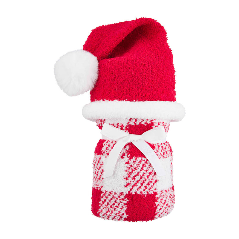 Santa Hat & Check Blanket Set