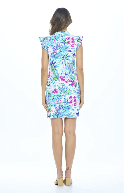 Karime Ruffle Cap Sleeve Dress • Palm Floral
