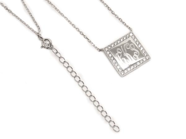 Sterling Silver Square Diamond Pendant Necklace