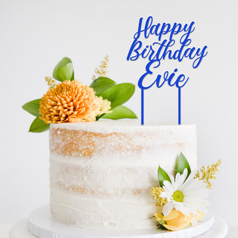 CURSIVE Happy Birthday Cake Topper - BLUE