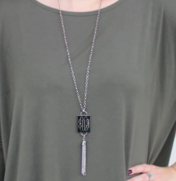 Engraved Fashion Rectangle Tassel Necklace