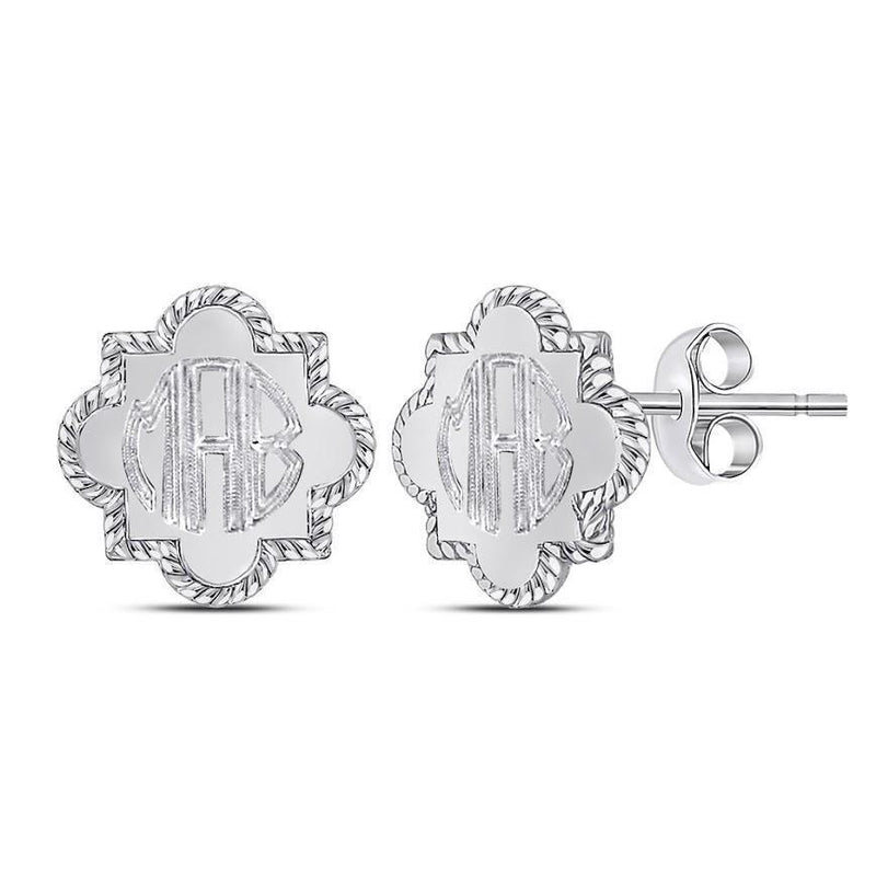 Engraved Sterling Silver Quatrefoil Stud Earrings