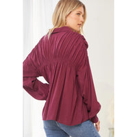 Button Down Casual Blouse • Wine