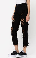 High Rise All Over Distress • Straight Leg Jeans
