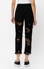 High Rise All Over Distress • Straight Leg Jeans