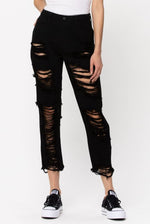 High Rise All Over Distress • Straight Leg Jeans