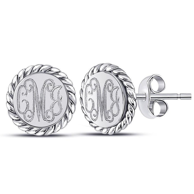 Engraved Sterling Silver Rope Stud Earrings