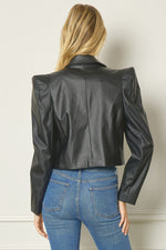 Faux Leather Puff Sleeve Jacket • Black