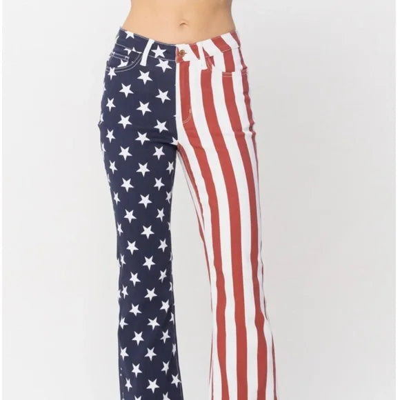 HW American Flag Print Flare Jeans • USA