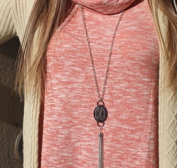 Engraved Fashion Oval Tassel Necklace