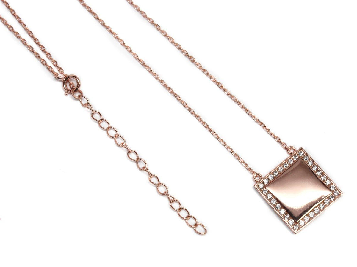 Sterling Silver Square Diamond Pendant Necklace