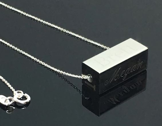 Engraved Stainless Steel Horizontal 4 Side Bar Necklace
